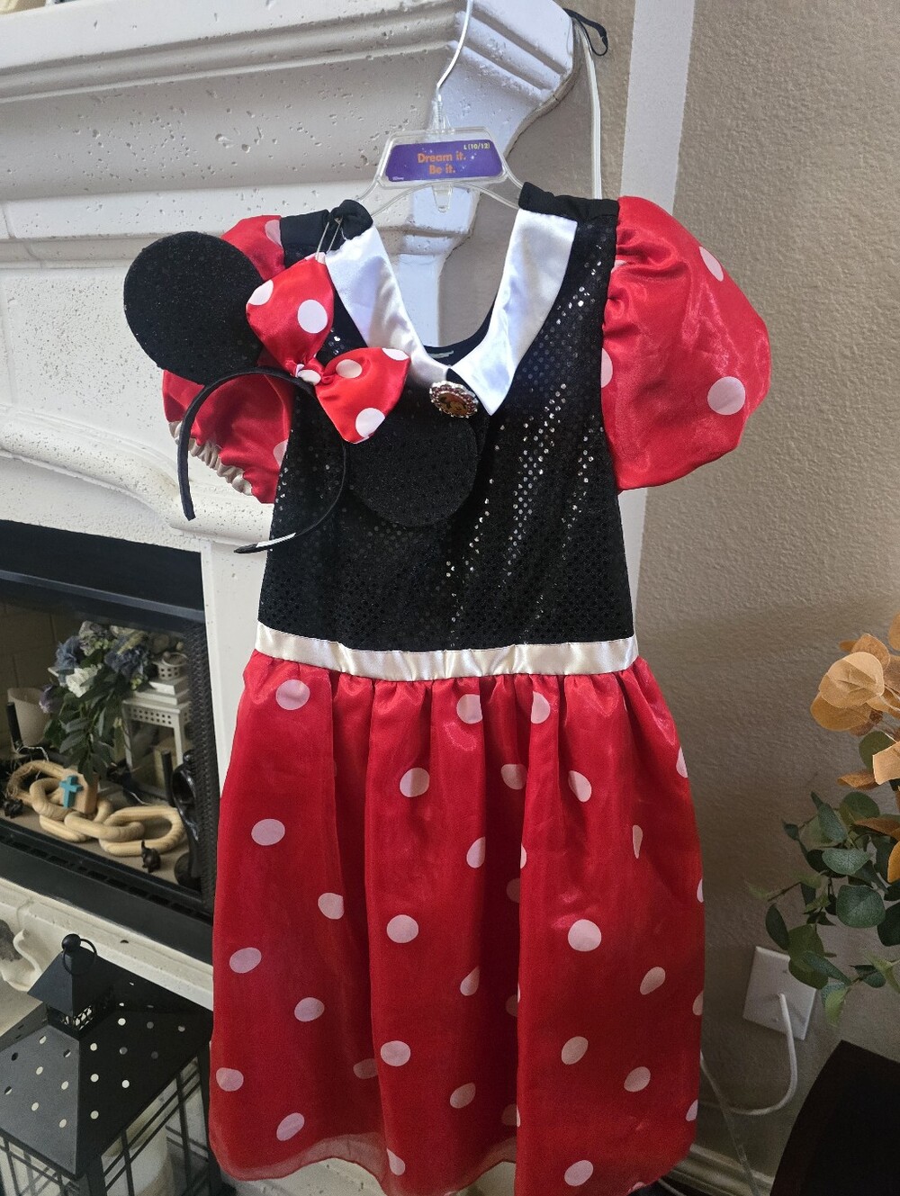 Kids Minnie Mouse-Style Red Polka Dot Costume Dress with Headband Sz 6 to 8